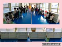 さくらくみ🌸折り紙で雪うさぎとシマエナガを折りました🐰🐥２階の廊下に飾っているのですが、雪の中にいるようで、とても可愛くできました💓